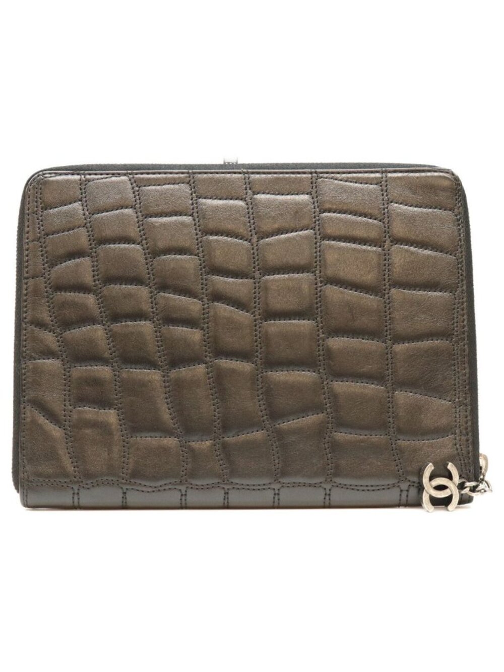 Chanel Black Silver Embossed Leather Notebook Cover Book Case Agenda